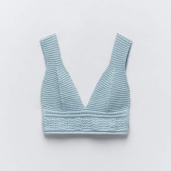 ZARA 2 Pieces Knit Jacket And Matching Cropped Top Blue M - Picture 3 of 10